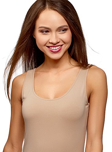 oodji Collection Mujer Camiseta de Tirantes Básica, Beige, ES 38 / S