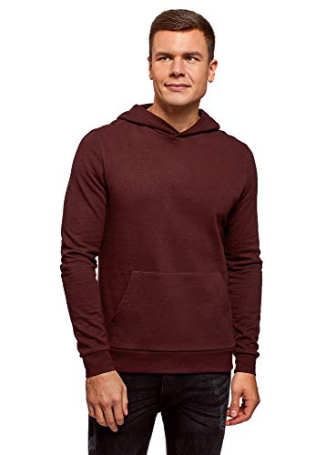 oodji Ultra Hombre Sudadera Básica con Capucha y Bolsillo, Rojo, ES 58-60 / XXL