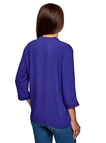 oodji Ultra Mujer Blusa de Viscosa con Mangas 3/4 Transformables, Azul, ES 40 / M