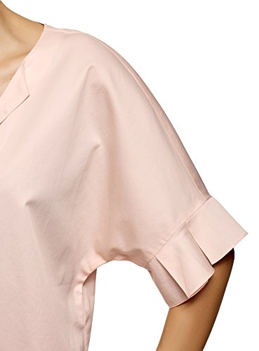 oodji Ultra Mujer Camisa de Algodón con Cuello Pico, Rosa, ES 44 / XL