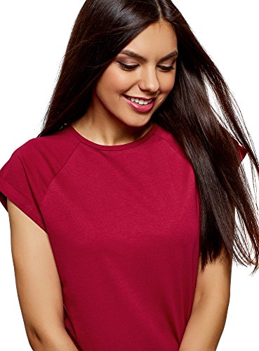 oodji Ultra Mujer Camiseta de Algodón Básica, Rojo, ES 46 / XXL