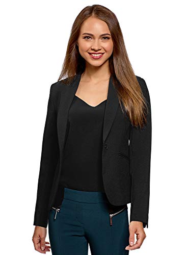 oodji Ultra Mujer Chaqueta Básica Ajustada, Negro, ES 38 / S