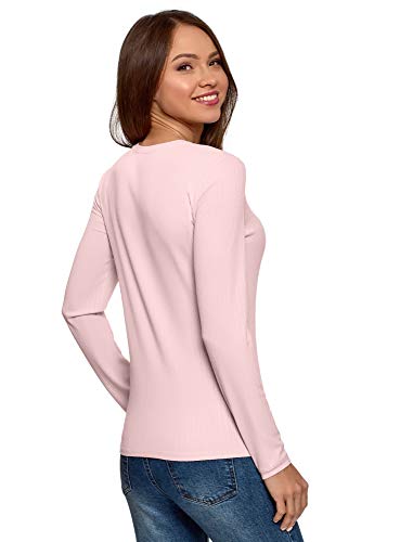 oodji Ultra Mujer Jersey Texturizado con Cuello Redondo, Rosa, ES 40 / M