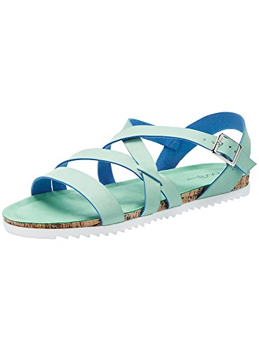 oodji Ultra Mujer Sandalias Básicas de Piel Sintética, Verde, 39 EU / 6 UK