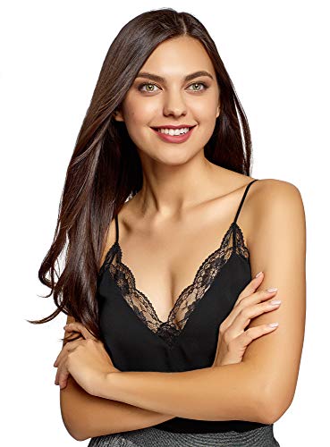 oodji Ultra Mujer Top de Estilo Ropa Interior con Bordes de Encaje, Negro, ES 34 / XXS