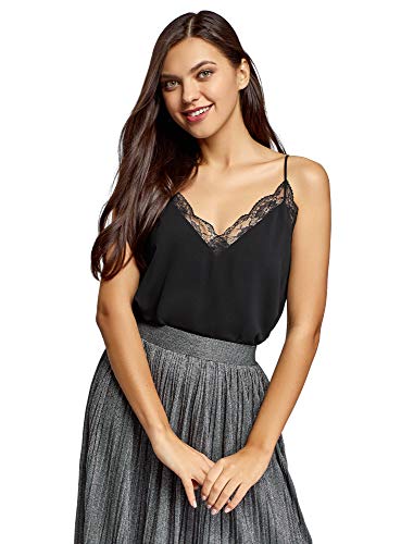 oodji Ultra Mujer Top de Estilo Ropa Interior con Bordes de Encaje, Negro, ES 34 / XXS