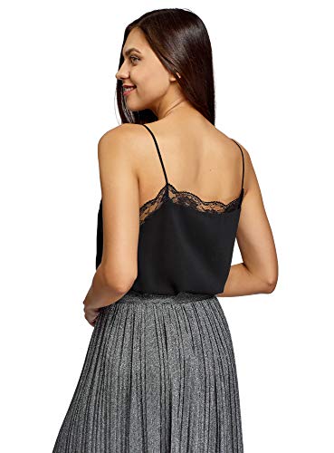 oodji Ultra Mujer Top de Estilo Ropa Interior con Bordes de Encaje, Negro, ES 34 / XXS