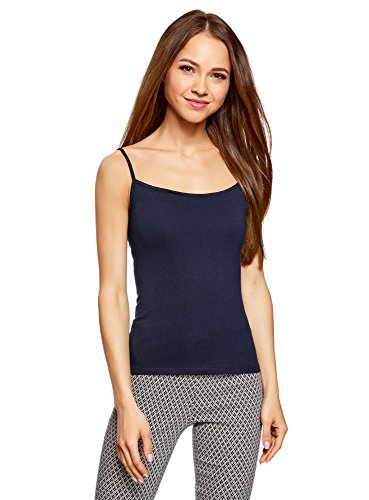 oodji Ultra Mujer Top de Punto con Tirantes Finos, Azul, ES 34 / XXS