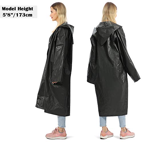 Opret Chubasqueros Impermeable (Paquete de 2), Ponchos Impermeables Capa Lluvia con Mangas y Capucha para Mujer y Hombre, Negro