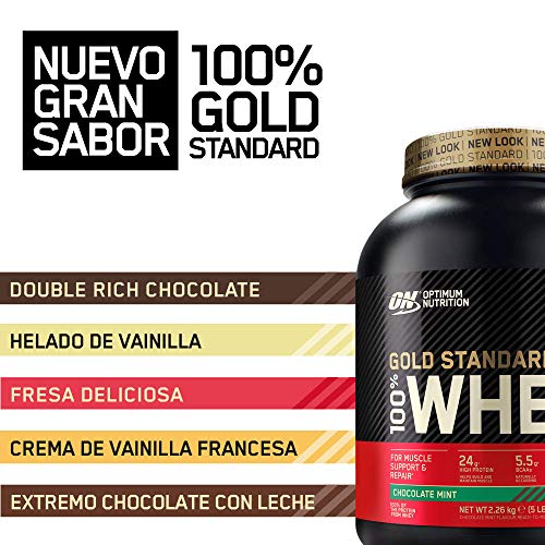 Optimum Nutrition ON Gold Standard 100% Whey Proteína en Polvo Suplementos Deportivos, Glutamina y Aminoacidos, BCAA, Chocolate y Menta, 73 Porciones, 2.26kg, Embalaje Puede Variar