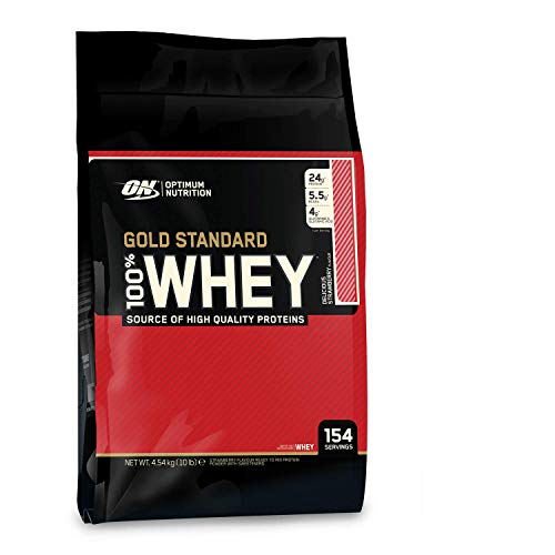 Optimum Nutrition ON Gold Standard 100% Whey Proteína en Polvo Suplementos Deportivos, Glutamina y Aminoacidos, BCAA, Fresa Deliciosa, 154 porciones, 4.54 kg, Embalaje puede variar