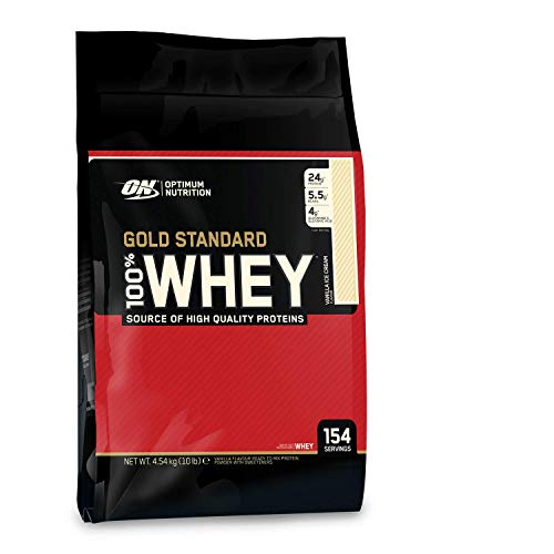 Optimum Nutrition ON Gold Standard 100% Whey Proteína en Polvo Suplementos Deportivos, Glutamina y Aminoacidos, BCAA, Helado de Vainilla, 146 porciones, 4.54 kg, Embalaje puede variar