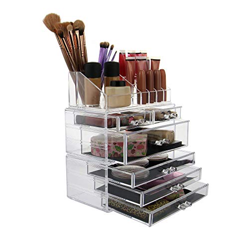 Organizador de maquillaje acrílico de 6 compartimento| Almacenamiento de cosmético transparente | Porta maquillaje grande | Organizador para paletas |Pukkr