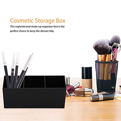 Organizador de maquillaje de 3 cuadrículas, de acrílico, diseño simple, para guardar cosméticos brochas de maquillaje pintalabios y cremas negro