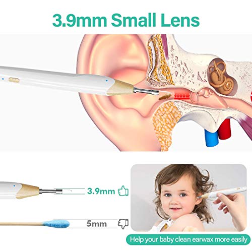 Otoscopio Oreja WiFi, Cámara de Oreja Inskam Adecuada Para Niños y Adultos con 6 LED, Cámara de Inspección de Limpieza de Cera de Oreja, 3.9 mm HD 1080P, Para iOS, Android, Tabletas.