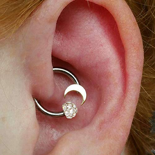 OUFER 316L Surgical Steel Horseshoe Earrings 16G Circular Barbell Ring Cubic Zirconia Ball and Moon Daith Rook Helix Septum Lip Earrings