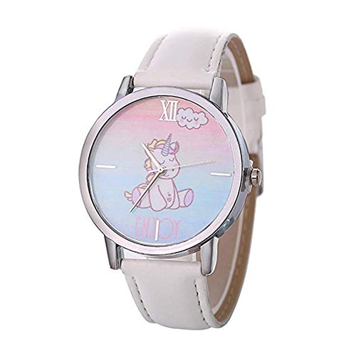 Ouken 1 Juego Unicornio Collar Relojes Juego de Regalo de Cuero Informal Unicornio Lindo Banda Relojes de Pulsera de Cuarzo analógico Reloj de Cristal de la Manera del Reloj