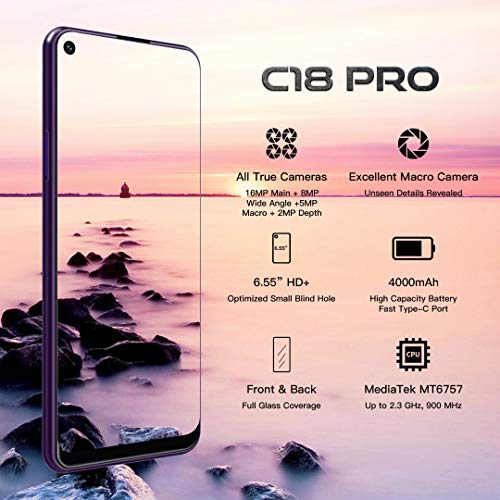 OUKITEL C18 Pro Teléfono Móvil Libre 2020, Cámara AI de Cuatro Lentes 16MP+8MP+5MP+2MP, Pantalla HD+6.55 Pulgadas,4GB+64GB, Smartphone Libres,Helio P25 Octa-Core, Batería 4000 mAh,Android 9.0,Dual 4G