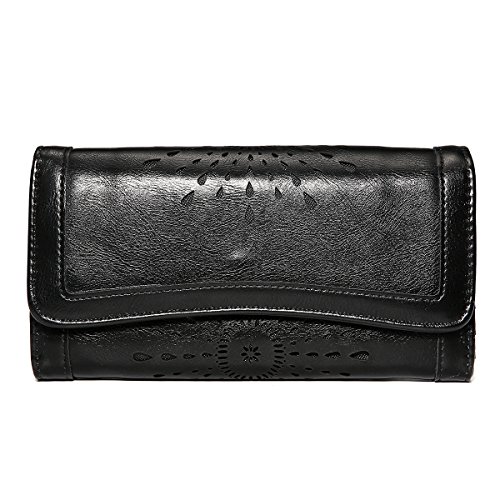 OURBAG De Las Mujeres Dama Cuero Billetera Bolso Tarjeta de CR¨¦dito Poseedor Carteras Largas Negro