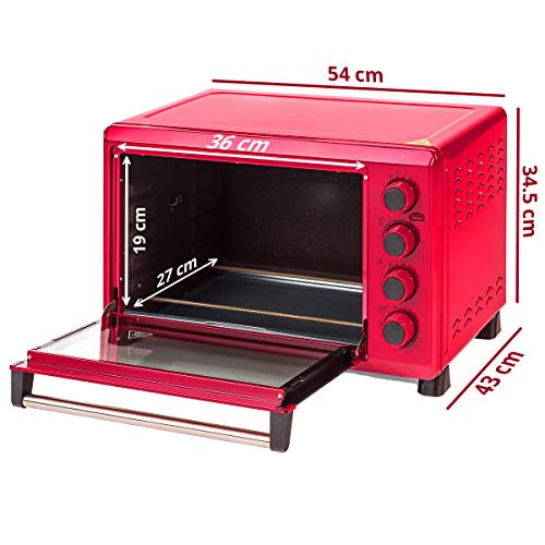 Oursson MO4225/RD - Mini Horno eléctrico con convección, autolimpieza catalítica, 4 años, 42 litros, 2000 W, 12 Combinaciones de Cocina, Color Rojo (42 litros)