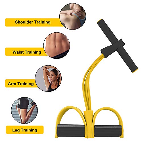 Oziral Cuerda de Tensión Multifunción para Fitness, Actualización 4 Tubos Elástico Pierna ejercitador Sit-up Culturismo expansor, Pedal Bandas de Resistencia para Gimnasio en casa -Amarillo