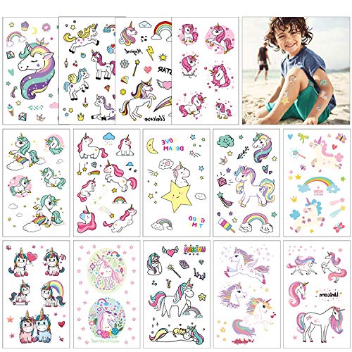 Pachock 56pcs Regalos piñatas de cumpleaños Infantiles Incluye llaveros de Unicornio,Pulseras ,Anillos , Tatuajes temporales, de Infantiles del Partido Favor Juguetes de Fiesta a Granel