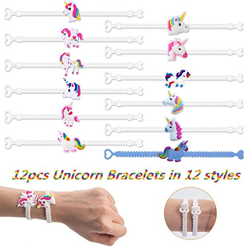 Pachock 56pcs Regalos piñatas de cumpleaños Infantiles Incluye llaveros de Unicornio,Pulseras ,Anillos , Tatuajes temporales, de Infantiles del Partido Favor Juguetes de Fiesta a Granel