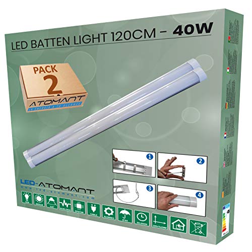 Pack 2X Lampara Luminaria 120cm. 40w. Color Blanco Frio (6500K). 3300 Lumenes. IP44. Facil de limpiar. A++