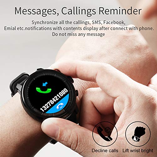 Padgene Smartwatch Reloj Inteligente Impermeable IP68 con Múltiples Modos de Deportes, Fitness Tracker, Monitor de Dormir, Notificación de Llamada y Mensaje para Android e iOS (Negro)