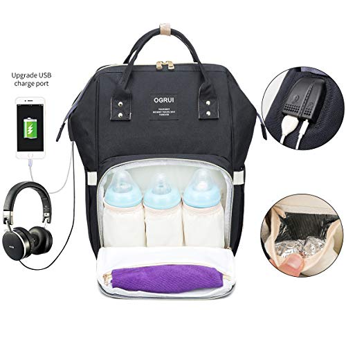 Pañal Bolso Mochila, Bolso de Viaje Gran Capacidad Impermeable Bolsos Cambiadores Multifunción para Cuidado de Bebé y Mamá viajes con Cambiador y Ganchos Carrito Bebé (negro2)