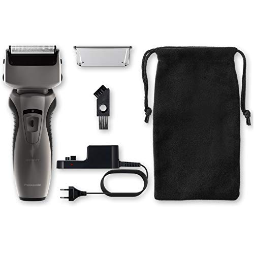 Panasonic ES-RW33-H503 - Afeitadora y recortadora para hombre (2 en 1, hojas precisión nanométrica, cabezal giratorio flexible, lavable, hojas dobles, luz de carga, funda de viaje) gris