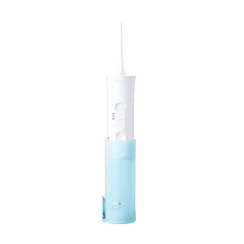 Panasonic EW-DJ10-A503 Irrigador Dental Portátil y Retractil con Cargador, 1400 impulsos/min, 2 Modos, Compacto y Plegable, Deposito de Agua, 2 Batería AA, Adecuado para Aparatos, Color Azul