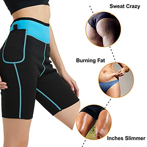 Pantalones de Entrenamiento de pérdida de Peso en Sauna de Cintura Alta Pantalones Cortos con Bolsillo para Mujeres Que Ejecutan Ejercicio de Yoga en Gimnasio