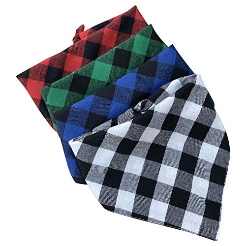 Pañuelos para Perros a Cuadros, Paquete de 4, pañuelos para Perros Lavables de algodón Juego de pañuelos Conjunto de Bufanda Triangular Accesorios para Perros pequeños medianos Grandes Mascotas