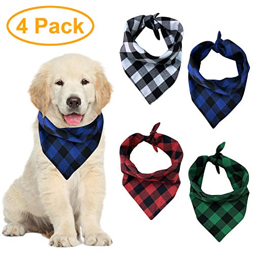 Pañuelos para Perros a Cuadros, Paquete de 4, pañuelos para Perros Lavables de algodón Juego de pañuelos Conjunto de Bufanda Triangular Accesorios para Perros pequeños medianos Grandes Mascotas