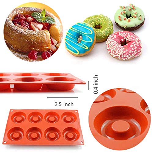 Paquete de 2 moldes de silicona para rosquillas, bandeja antiadherente para hornear Recipiente resistente al calor para bizcochos de bizcochos de pastelería Muffins (8 cavidades y 18 cavidades)