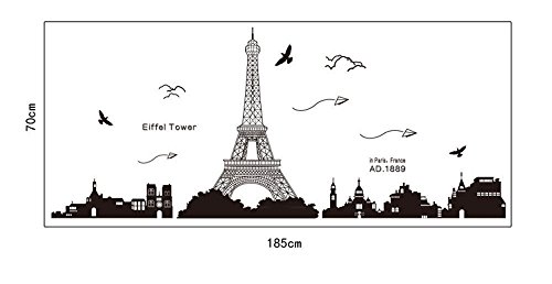 Pegatina de pared vinilo adhesivo decorativo para cuartos, dormitorio,cocina, ... vista de Paris Torre Eiffel Color Negro OPEN BUY