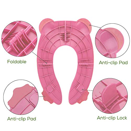 Pejoye Reductor WC Plegable, Asiento Inodoro Niños Material PP con 4 Almohadillas de Silicona Antideslizantes y 1 Bolsa de Transporte Evita la Propagación de Gérmenes