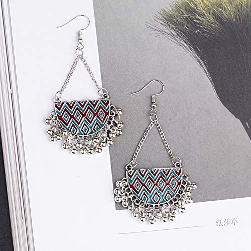 Pendientes De Mujer,Joyas Vintage Bohemio Patrón Ondulado Largo Rojo Cosido Arete Colgante De Aleación Para Dama Moda Tendencia Exagerada Personalidad Temperamento Retro Línea Oído Ropa Accesorios