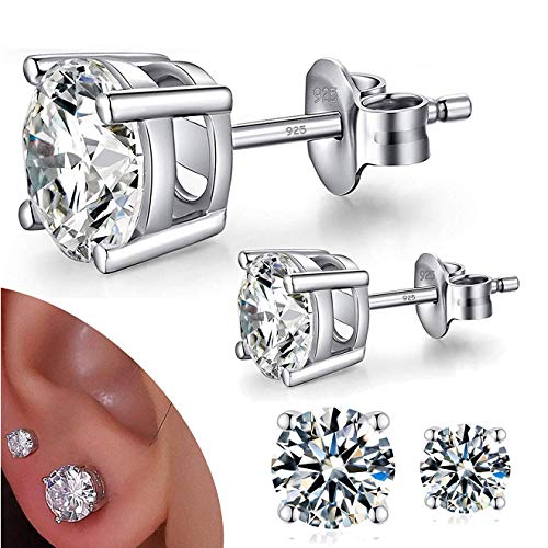 Pendientes Mujer Plata de Ley 925 HILMA – 2 Pares Hermosos Pendientes Niña Súper Brillantes – Joyeria Mujer, el Perfecto Regalo – Pendientes de Plata Hipoalergenicos para Damas y Chicas - 4mm y 6mm