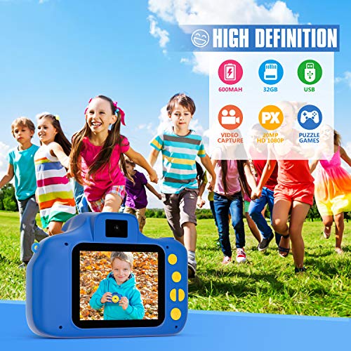 Peradix Cámara para Niños con 32GB TF,Camara Foto Niños,1080P HD Selfie Video Cámara Infantil,Camara de Fotos para Niños,Cámara Digital para Niños, Regalos de Juguete para Niños(Azul)