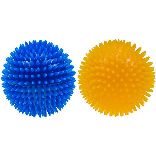 Perros Juguetes con Sonido Gran Pelota de Goma de Juguete con Chirriadores Mascota Juguetes para Morder Pelota Puntiagudo Hinchable para Pequeños y Medianos Perros Cachorros Masticar y Jugar, 2 piezas