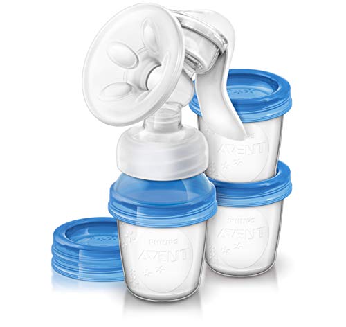 Philips Avent SCF330/13 - Extractor de leche manual, con cojín masajeador y 3 vasos de almacenamiento