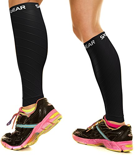 Physix Gear Sport Medias compresión Hombre y Mujer, Las Mejores pantorrilleras Running para Mejorar la circulación, Perneras Ciclismo para recuperar los músculos, 1 par, L/XL, Negro