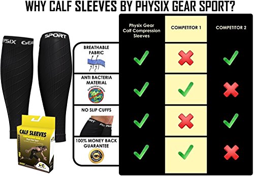 Physix Gear Sport Medias compresión Hombre y Mujer, Las Mejores pantorrilleras Running para Mejorar la circulación, Perneras Ciclismo para recuperar los músculos, 1 par, L/XL, Negro