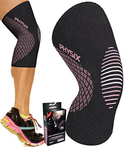 Physix Gear Sport Rodillera Deportiva, Las Mejores Rodilleras Crossfit Mujer y Hombre Antideslizantes, Rodilleras Deportivas cómodas y fáciles de Poner, Rodillera de compresión, 1 ud, S, Negro/Rosa