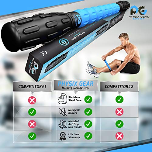 Physix Gear Sport Rodillo Masaje Muscular para Nudos y Puntos gatillo, el Mejor Rodillo masajeador Espalda, piernas y Gemelos, rulo Masaje Muscular para liberación miofascial y rehabilitación, Azul