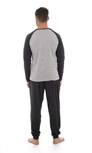 Pijama Hombre Invierno Sudadera Gimnasio 100% Algodón Mangas Largas Set Suave Cómodo Ropa de Dormir (Gris Claro Oscuro, XXL)