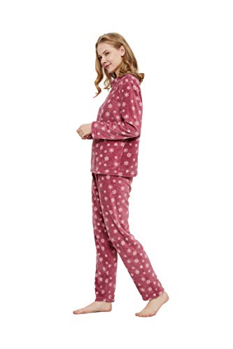 PimpamTex – Pijama Coralina de Mujer Otoño-Invierno de Manga Larga Polar Calentito con Tacto Suave – (L, Snow Malva)