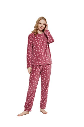 PimpamTex – Pijama Coralina de Mujer Otoño-Invierno de Manga Larga Polar Calentito con Tacto Suave – (L, Snow Malva)